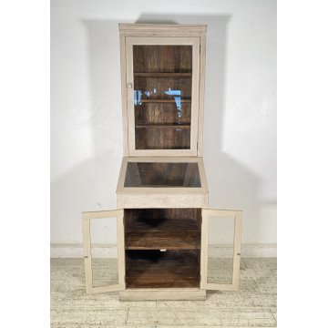 ANTICA CREDENZA VETRINA PRIMI 900 LEGNO DIPINTO DISPENSA LIBRERIA CRISTALLERIA
