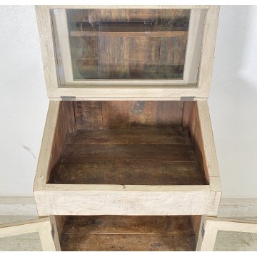 ANTICA CREDENZA VETRINA PRIMI 900 LEGNO DIPINTO DISPENSA LIBRERIA CRISTALLERIA