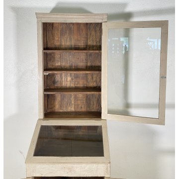ANTICA CREDENZA VETRINA PRIMI 900 LEGNO DIPINTO DISPENSA LIBRERIA CRISTALLERIA