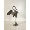 PICCOLA SCULTURA GRUPPO BRONZO AIRONE SERPENTE TARTARUGA BESTIARIO 17cm/h '800