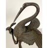 PICCOLA SCULTURA GRUPPO BRONZO AIRONE SERPENTE TARTARUGA BESTIARIO 17cm/h '800