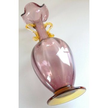ANTICO VASO COSTOLATO BIANSATO VETRO MURANO VIOLA V. Zecchin FAZZOLETTO '900 