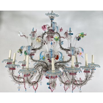 ENORME LAMPADARIO 1800 CA' REZZONICO OVALE VETRO MURANO FOGLIE 12 LUCI VENEZIA