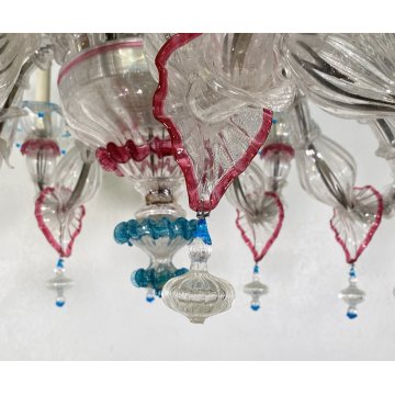 ENORME LAMPADARIO 1800 CA' REZZONICO OVALE VETRO MURANO FOGLIE 12 LUCI VENEZIA