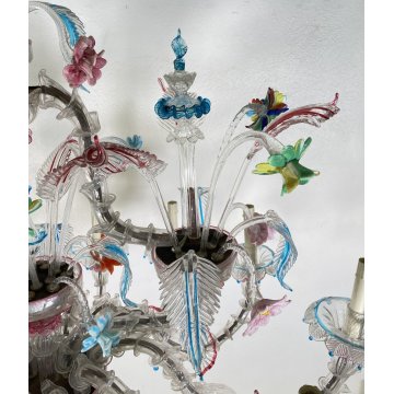 ENORME LAMPADARIO 1800 CA' REZZONICO OVALE VETRO MURANO FOGLIE 12 LUCI VENEZIA