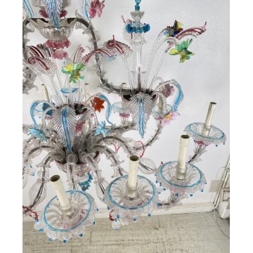 ENORME LAMPADARIO 1800 CA' REZZONICO OVALE VETRO MURANO FOGLIE 12 LUCI VENEZIA
