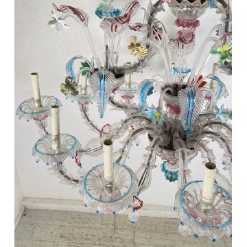 ENORME LAMPADARIO 1800 CA' REZZONICO OVALE VETRO MURANO FOGLIE 12 LUCI VENEZIA