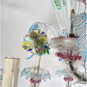 ENORME LAMPADARIO 1800 CA' REZZONICO OVALE VETRO MURANO FOGLIE 12 LUCI VENEZIA