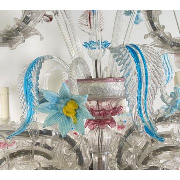 ENORME LAMPADARIO 1800 CA' REZZONICO OVALE VETRO MURANO FOGLIE 12 LUCI VENEZIA