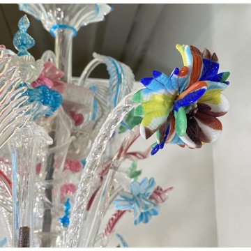 ENORME LAMPADARIO 1800 CA' REZZONICO OVALE VETRO MURANO FOGLIE 12 LUCI VENEZIA