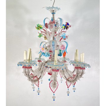 ENORME LAMPADARIO 1800 CA' REZZONICO OVALE VETRO MURANO FOGLIE 12 LUCI VENEZIA
