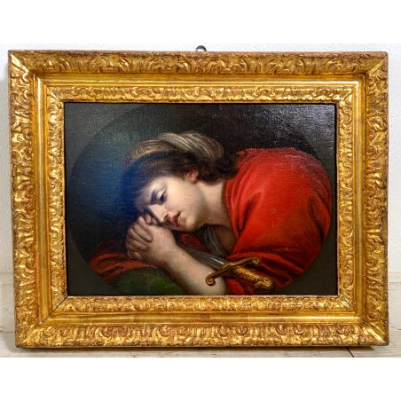 ANTICO DIPINTO OLIO TELA RITRATTO LUCREZIA ROMANA SPADA CORNICE LEGNO DORATO 600