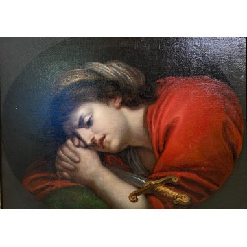 ANTICO DIPINTO OLIO TELA RITRATTO LUCREZIA ROMANA SPADA CORNICE LEGNO DORATO 600
