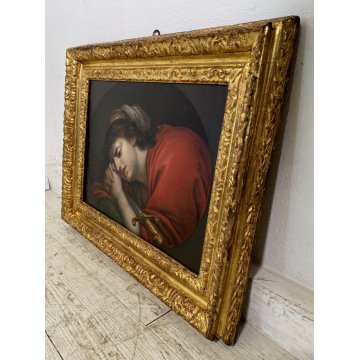 ANTICO DIPINTO OLIO TELA RITRATTO LUCREZIA ROMANA SPADA CORNICE LEGNO DORATO 600