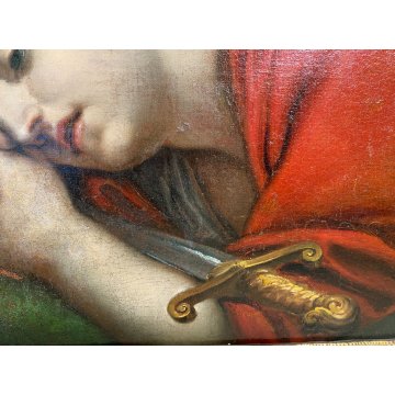 ANTICO DIPINTO OLIO TELA RITRATTO LUCREZIA ROMANA SPADA CORNICE LEGNO DORATO 600