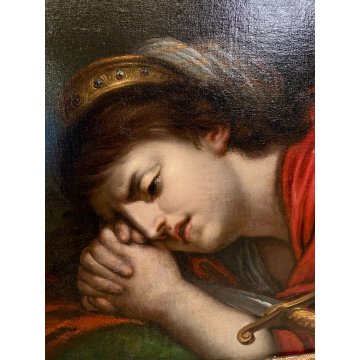 ANTICO DIPINTO OLIO TELA RITRATTO LUCREZIA ROMANA SPADA CORNICE LEGNO DORATO 600