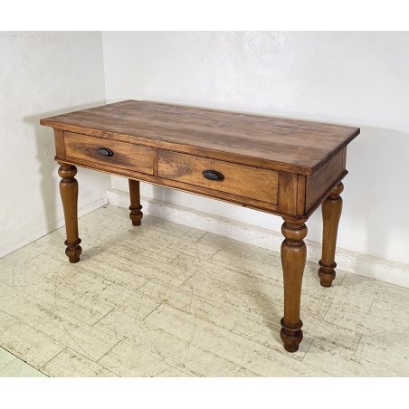 ANTICO TAVOLO PRANZO RETTANGOLARE LEGNO ABETE NOCE 2 CASSETTI TABLE SALA 1800