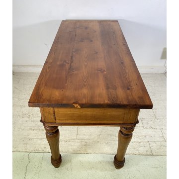 ANTICO TAVOLO PRANZO RETTANGOLARE LEGNO ABETE NOCE 2 CASSETTI TABLE SALA 1800