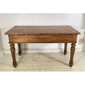 ANTICO TAVOLO PRANZO RETTANGOLARE LEGNO ABETE NOCE 2 CASSETTI TABLE SALA 1800