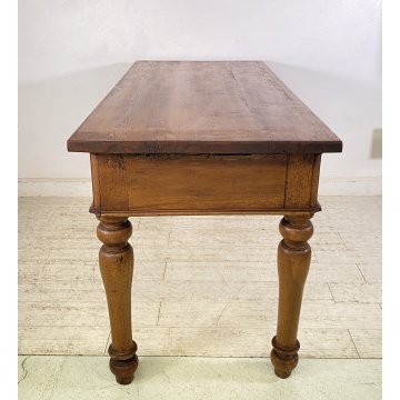 ANTICO TAVOLO PRANZO RETTANGOLARE LEGNO ABETE NOCE 2 CASSETTI TABLE SALA 1800