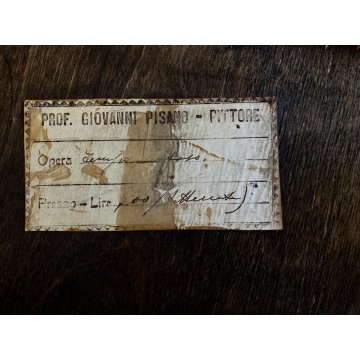 ANTICO DIPINTO OLIO Giovanni Pisano PAESAGGIO FLUVIALE CORNICE GUILLOCHE '800