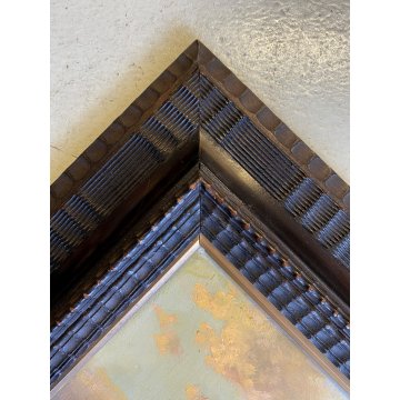 ANTICO DIPINTO OLIO Giovanni Pisano PAESAGGIO FLUVIALE CORNICE GUILLOCHE '800
