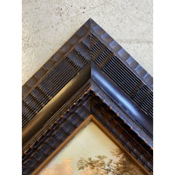 ANTICO DIPINTO OLIO Giovanni Pisano PAESAGGIO FLUVIALE CORNICE GUILLOCHE '800