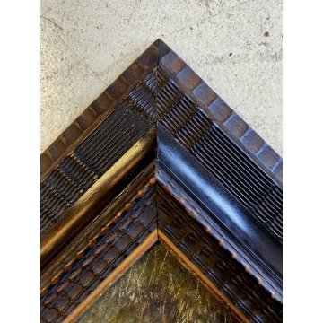 ANTICO DIPINTO OLIO Giovanni Pisano PAESAGGIO FLUVIALE CORNICE GUILLOCHE '800