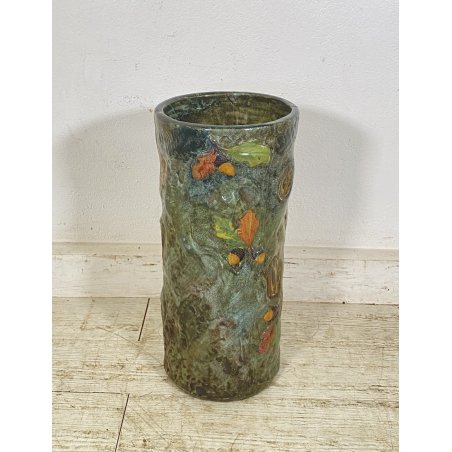 GROSSO VASO CERAMICA ITALY 1900 PORTA OMBRELLI C.A.A FOGLIE AUTUNNO VASE CERAMIC