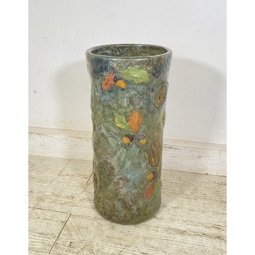 GROSSO VASO CERAMICA ITALY 1900 PORTA OMBRELLI C.A.A FOGLIE AUTUNNO VASE CERAMIC