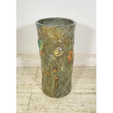 GROSSO VASO CERAMICA ITALY 1900 PORTA OMBRELLI C.A.A FOGLIE AUTUNNO VASE CERAMIC