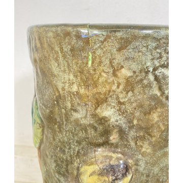 GROSSO VASO CERAMICA ITALY 1900 PORTA OMBRELLI C.A.A FOGLIE AUTUNNO VASE CERAMIC