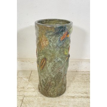 GROSSO VASO CERAMICA ITALY 1900 PORTA OMBRELLI C.A.A FOGLIE AUTUNNO VASE CERAMIC