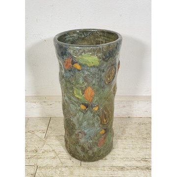 GROSSO VASO CERAMICA ITALY 1900 PORTA OMBRELLI C.A.A FOGLIE AUTUNNO VASE CERAMIC