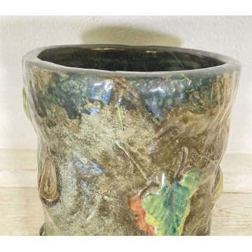 GROSSO VASO CERAMICA ITALY 1900 PORTA OMBRELLI C.A.A FOGLIE AUTUNNO VASE CERAMIC