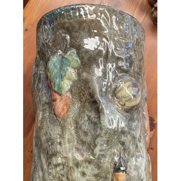 GROSSO VASO CERAMICA ITALY 1900 PORTA OMBRELLI C.A.A FOGLIE AUTUNNO VASE CERAMIC