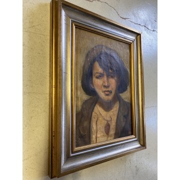 ANTICO QUADRO OLIO R. Frigerio RITRATTO GENERE SCUGNIZZO RAGAZZO con SIGARETTA