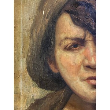 ANTICO QUADRO OLIO R. Frigerio RITRATTO GENERE SCUGNIZZO RAGAZZO con SIGARETTA