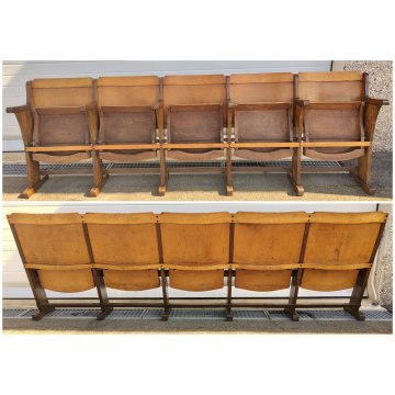 ANTICA PANCA da CINEMA anni 50 POLTRONA TEATRO sedia legno POLTRONCINA 5 posti