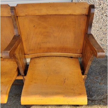 ANTICA PANCA da CINEMA anni 50 POLTRONA TEATRO sedia legno POLTRONCINA 5 posti
