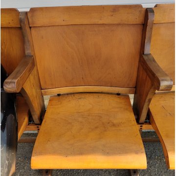 ANTICA PANCA da CINEMA anni 50 POLTRONA TEATRO sedia legno POLTRONCINA 5 posti
