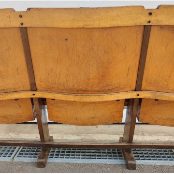 ANTICA PANCA da CINEMA anni 50 POLTRONA TEATRO sedia legno POLTRONCINA 5 posti