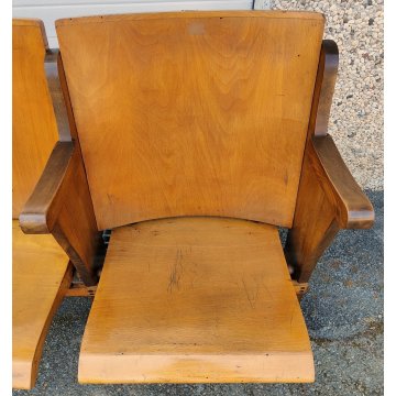 ANTICA PANCA da CINEMA 5 posti POLTRONA TEATRO sedia legno POLTRONCINA anni 50