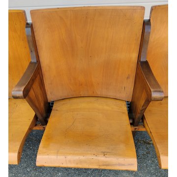 ANTICA PANCA da CINEMA 5 posti POLTRONA TEATRO sedia legno POLTRONCINA anni 50