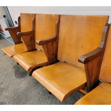 ANTICA PANCA da CINEMA 5 posti POLTRONA TEATRO sedia legno POLTRONCINA anni 50