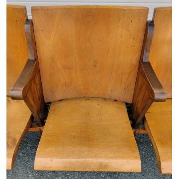 ANTICA PANCA da CINEMA 5 posti POLTRONA TEATRO sedia legno POLTRONCINA anni 50