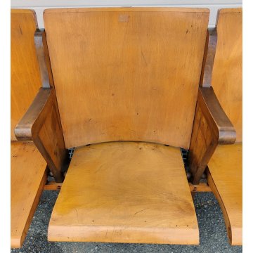 ANTICA PANCA da CINEMA 5 posti POLTRONA TEATRO sedia legno POLTRONCINA anni 50