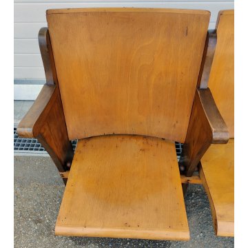 ANTICA PANCA da CINEMA 5 posti POLTRONA TEATRO sedia legno POLTRONCINA anni 50