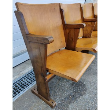 ANTICA PANCA da CINEMA 5 posti POLTRONA TEATRO sedia legno POLTRONCINA anni 50