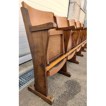 ANTICA PANCA da CINEMA 5 posti POLTRONA TEATRO sedia legno POLTRONCINA anni 50